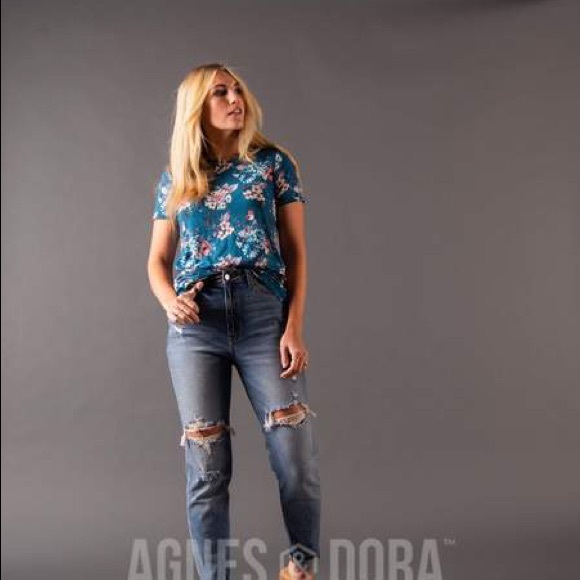 NEW Agnes & Dora Fitted Tee in /Teal Vapor Pink - Picture 5 of 6
